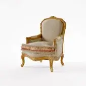 Lavish Riva Mobili D'Arte 6822 lounge chair built with golden finished wood and patterned beige textile upholstery