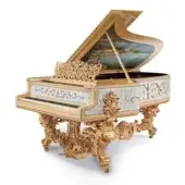 Luxury Riva Mobili D'Arte 19800 piano crafted in creamy off-white with gilded elements and luminous mother-of-pearl inlays