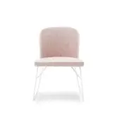 Elegant Billiani Spy dining chair in pale pink textile with subtle pattern and white satin-finish metal legs