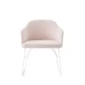 Distinguished Billiani Spy dining chair upholstered in pale pink textured textile with a sleek white metal base and matte finish