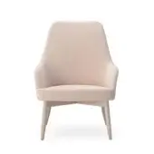 Distinguished Billiani Spy Lounge chair with organic form upholstered in textured peach textile and satin finished light wood base