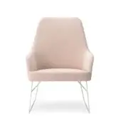 Superior Billiani Spy Lounge chair with gently curved form upholstered in pale pink textile and satin white metal base
