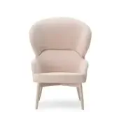 Captivating Billiani Spy Lounge chair with rounded organic form upholstered in textured blush pink textile with satin-finish wooden base