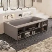 Superior Norah Design CUBT 02 bathtub crafted in light gray Norahcryl with integrated shelving and a velvety matt texture