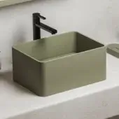 Exceptional Norah Design CUBA 03 washbasin crafted in muted olive green Norahcryl with a velvety matte finish