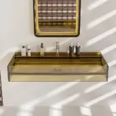 Architectural Norah Design CUBA washbasin crafted in luminous golden amber Norahcrystal with glossy finish