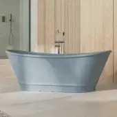 Distinguished Norah Design ARBT 02 bathtub sculpted with organic curves in muted dusty blue NorahCryl with a velvety matte finish