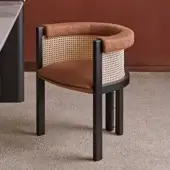 Distinguished Black Tie Kumiko chair with woven detailing crafted in solid wood and natural cane with satin finish