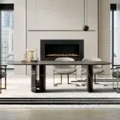 Exceptional Capital Ercole table crafted in dark marble with glossy polished finish and curved base