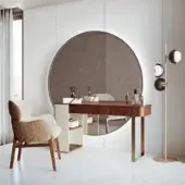 Distinguished Capital Trilogy mirror crafted with wood, metal, and glass in Italy with a dark brown perimeter and golden supports