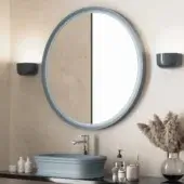 Avant-garde Norah Design MCVSPC01 mirror with muted blue-grey Norahcryl and velvety matt texture