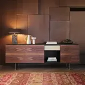 Superior Black Tie Sira sideboard crafted in Italy with dark brown wood and off-white panel, boasting a satin sheen and slender metal legs