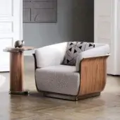Distinguished Capital Allure lounge chair with neutral gray textured fabric and a satin finished wooden frame