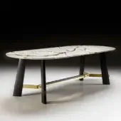 Elegant Black Tie Medison table with off-white marble and warm satin-finish wood, accented with matte gold detail