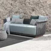 Distinguished Atmosphera Bellagio sofa with a hand-woven melange-coloured acrylic yarn frame and light-toned wooden legs