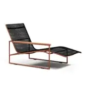 Superior Atmosphera Pipe chaise lounge with round tubular steel frame, solid teak armrests and dark gray textilene seat with satin finish