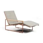 Distinguished Atmosphera Pipe chaise lounge with reddish-brown epoxy coated steel frame and light gray textilene seat crafted with solid teak armrests