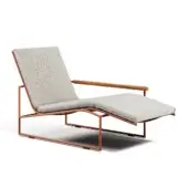 Exceptional Atmosphera Pipe chaise lounge with reddish-brown epoxy-coated tubular steel and light gray textilene seat crafted with solid teak armrests