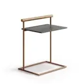Distinguished Atmosphera Pipe side table with terracotta steel frame and durable gres stoneware top crafted with an integrated teak handle