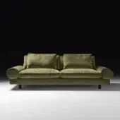 Distinguished Black Tie Sebastian sofa with enveloping shapes upholstered in textured muted olive green fabric and poplar wood construction