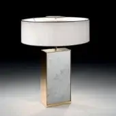 Superior Black Tie Thelma table lamp in white Carrara marble and satin gold-finished metal with a light beige textile lampshade