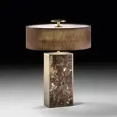 Superior Black Tie Diva table lamp with genuine Emperador marble and rich brown hard-fabric lampshade in brass-toned metal finish