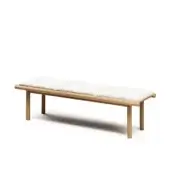 Superior Atmosphera Panama bench with teak frame and light beige cushions boasts a smooth satin finish