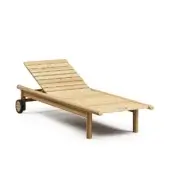 Superior Atmosphera Panama lounger crafted in honey-toned teak wood with a smooth satin finish and durable slatted surface