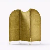 Superior Black Tie Aliseo room divider crafted in textured fabric with granular metal detailing and muted gold finish