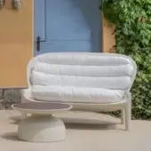 Distinctive Serralunga Balzac sofa with curved form molded in recyclable LLDPE plastic and smooth matte finish