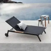 Superior Atmosphera Nevada chaise lounge in graphite aluminum with warm teak accents and dark textile mesh