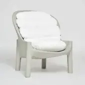 Refined Serralunga Balzac lounge chair with enveloping shape crafted in matte light grey-green recyclable LLDPE plastic