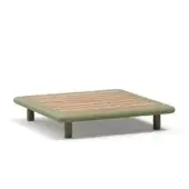 Distinguished Atmosphera Bliss coffee table crafted with aluminum and natural teak inserts in muted olive green finish