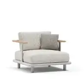 Distinguished Atmosphera Bliss lounge chair with neutral beige fabric, a Gesso aluminum frame and natural teak armrest