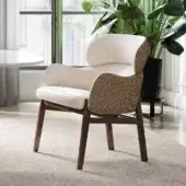 Superior Capital Dafne armchair with light beige textile upholstery and satin medium-brown finished wooden frame