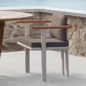 Refined Atmosphera Bliss armchair with natural teak armrests and textured gray textile in a Gesso finish