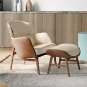 Distinguished Capital Dafne lounge chair with curved design and two-tone textile upholstery crafted in warm tan and creamy-beige hues