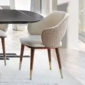 Superior Capital Augusta armchair with light beige upholstery and a curved solid wooden frame built in Italy
