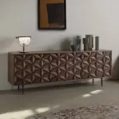 Exceptional Tonin Casa All Star sideboard with geometric solid wood petals over mirrored surfaces and satin medium-dark brown finish