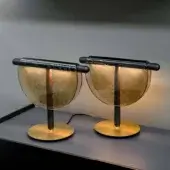 Exceptional Tonin Casa Dali lamp with amber fused glass shade and golden brass-like metal base crafted with recessed lighting