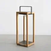Elegant Atmosphera Astro floor lamp with teak wood construction and satin finish offering a 3000K glow from frosted glass