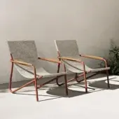 Sophisticated Atmosphera Zante lounge chair with aluminum frame and light gray textilene seat offering a reddish-brown finish