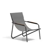 Exceptional Atmosphera Zante lounge chair with a matte gray aluminum frame and warm brown wooden armrests built in textilene