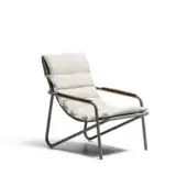 Distinguished Atmosphera Zante padded lounge chair in beige textured textile with light gray aluminum and warm brown wooden armrests