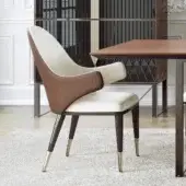 Exceptional Capital Diva chair upholstered in light beige textile with brown ribbed armrests and dark brown satin finish wood
