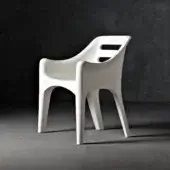 Distinctive Serralunga Russel armchair built in pale LLDPE with open-cell polyurethane and polyolefin fabric, showcasing a smooth matte finish