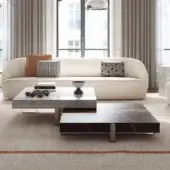 Superior Capital Grand coffee table with cool marble tops and slender brushed metal legs crafted in Italy