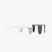 Exclusive Tonin Casa Arturo coffee table crafted in moulded glass with a Calacatta finish and satin light-colored metal base