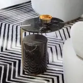 Superior Capital Hugo side table with dark marble tabletop and base plus sleek metallic connector with polished surfaces