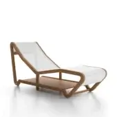 Exceptional Atmosphera Infinity chaise lounge with a fluid ergonomic form in Asian oiled TEAK wood and breathable off-white textilene with a satin finish